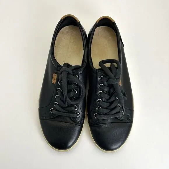 ECCO Soft 7 Comfort Sneakers Womens Sz 7-7.5 Black Leather Low Top Casual City - Picture 3 of 9